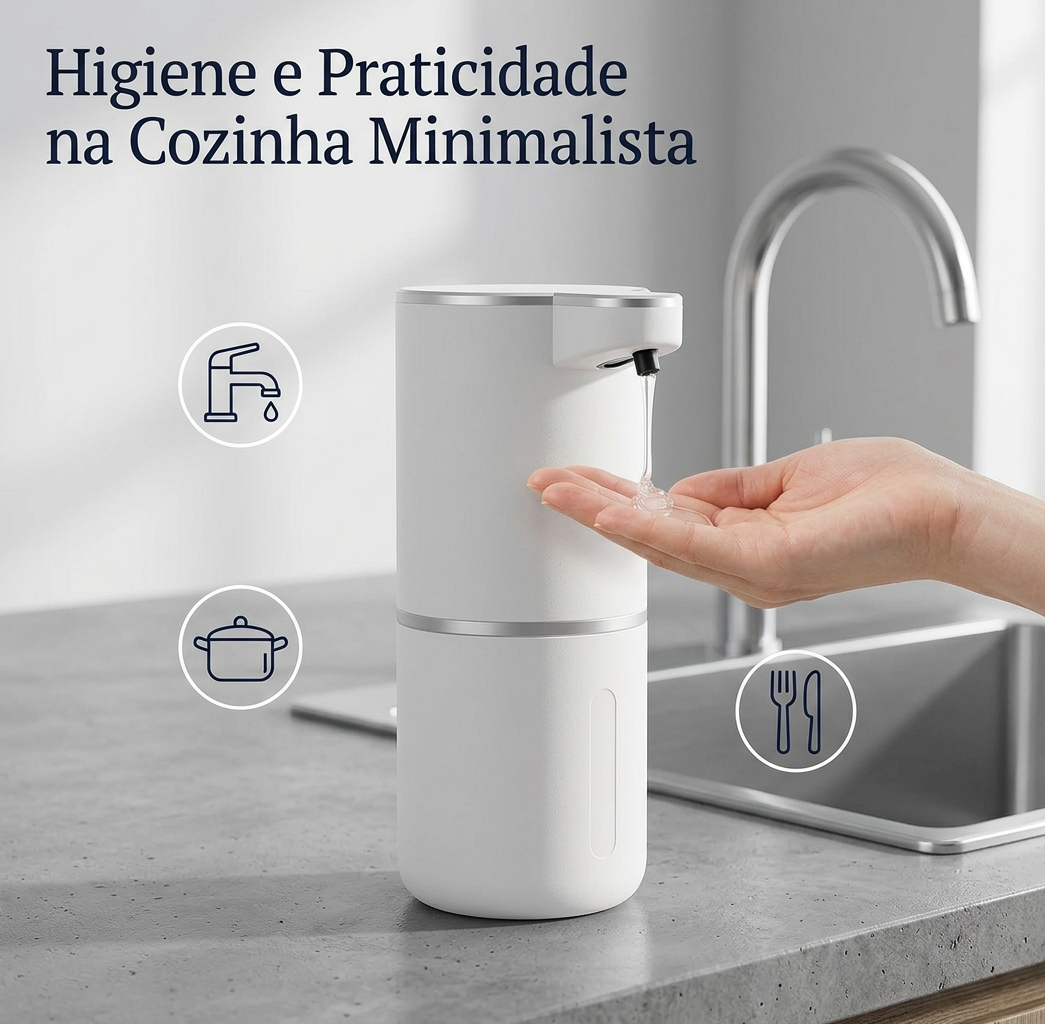 Dispensador Automático de Sabão em Espuma – Sensor Sem Contacto, Recarregável e com Várias Velocidades