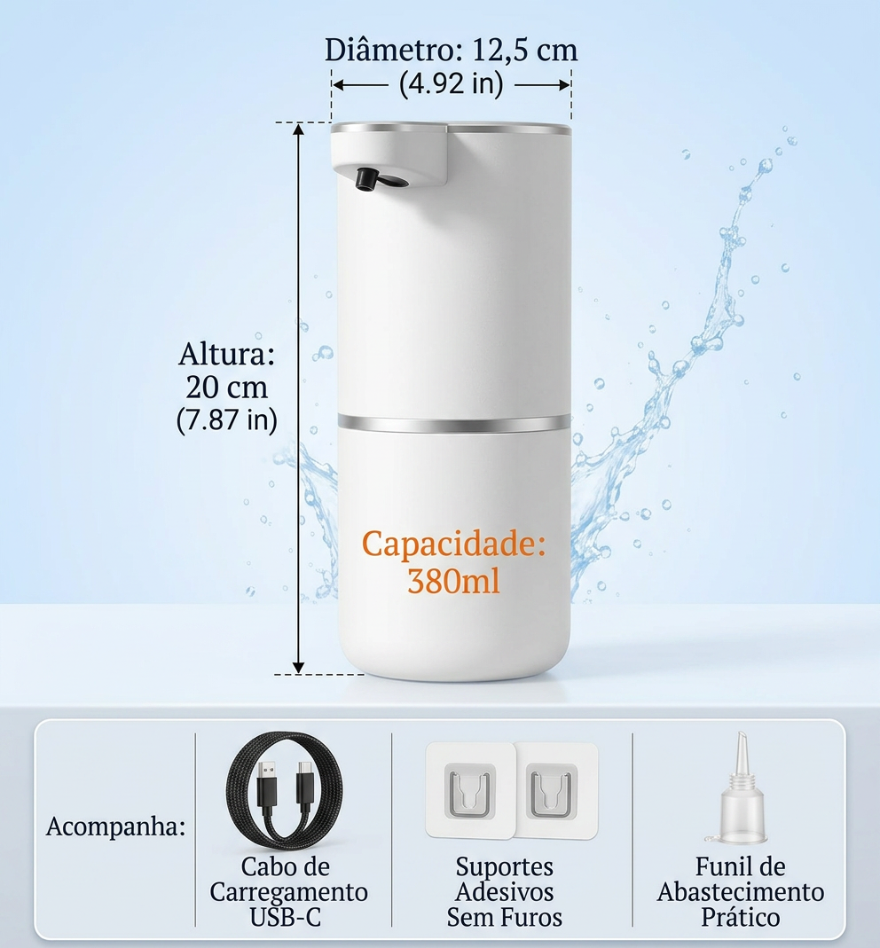 Dispensador Automático de Sabão em Espuma – Sensor Sem Contacto, Recarregável e com Várias Velocidades